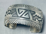 Fascinating Vintage Native American Navajo Signed Sterling Silver Kachinas Heavy Cuff-Nativo Arts