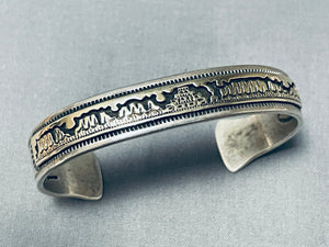 Fascinating Vintage Native American Navajo Sterling Silver 14k Gold Storyteller Bracelet-Nativo Arts