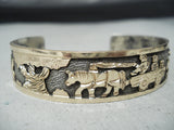 Fascinating Vintage Native American Navajo Sterling Silver & Gold Storyteller Bracelet Old-Nativo Arts