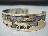 Fascinating Vintage Native American Navajo Sterling Silver & Gold Storyteller Bracelet Old-Nativo Arts