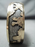 Fascinating Vintage Native American Navajo Sterling Silver & Gold Storyteller Bracelet Old-Nativo Arts