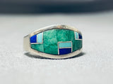 Fascinating Vintage Native American Navajo Turquoise Lapis Inlay Sterling Silver Ring-Nativo Arts