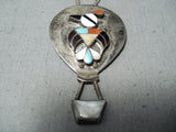 Fascinating Vintage Native American Zuni Turquoise Sterling Silver Pendant With Chain Old-Nativo Arts