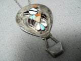 Fascinating Vintage Native American Zuni Turquoise Sterling Silver Pendant With Chain Old-Nativo Arts