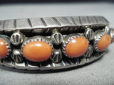 Fat Circle Coral Signed Vintage Native American Navajo Sterling Silver Bracelet Old-Nativo Arts