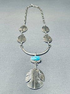 Feather Genius Vintage Native American Navajo Sterling Silver Turquoise Necklace-Nativo Arts