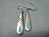 Fine Vintage Navajo Turquoise Inlay Sterling Silver Earrings Native American-Nativo Arts