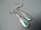 Fine Vintage Navajo Turquoise Inlay Sterling Silver Earrings Native American-Nativo Arts