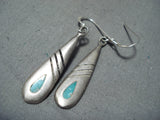 Fine Vintage Navajo Turquoise Inlay Sterling Silver Earrings Native American-Nativo Arts