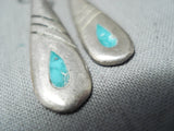 Fine Vintage Navajo Turquoise Inlay Sterling Silver Earrings Native American-Nativo Arts