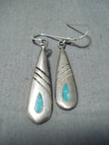 Fine Vintage Navajo Turquoise Inlay Sterling Silver Earrings Native American-Nativo Arts