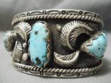 Floral Galore Vintage Native American Navajo Turquoise Leaf Sterling Silver Bracelet Old-Nativo Arts