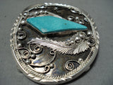Freddy Brown Native American Navajo Pilot Mountain Turquoise Sterling Silver Buckle Signed-Nativo Arts