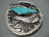 Freddy Brown Native American Navajo Pilot Mountain Turquoise Sterling Silver Buckle Signed-Nativo Arts