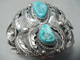 Garden Of Leaves Vintage Native American Navajo Double Turquoise Sterling Silver Bracelet-Nativo Arts