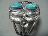 Garden Of Leaves Vintage Native American Navajo Double Turquoise Sterling Silver Bracelet-Nativo Arts