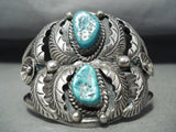 Garden Of Leaves Vintage Native American Navajo Double Turquoise Sterling Silver Bracelet-Nativo Arts