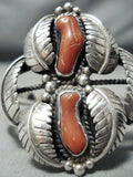 Garden Of Leaves Vintage Native American Navajo Red Coral Sterling Silver Bracelet Old-Nativo Arts