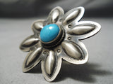 Giant Turquoise Sterling Silver Flower Zuni Native American Ring-Nativo Arts