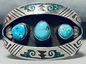Gib Gene Vintage Native American Navajo Turquoise Coral Sterling Silver Bracelet-Nativo Arts