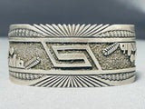 Gib Montana Vintage Native American Navajo Hand Tooled Sterling Silver Geomtric Bracelet-Nativo Arts
