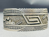 Gib Montana Vintage Native American Navajo Hand Tooled Sterling Silver Geomtric Bracelet-Nativo Arts
