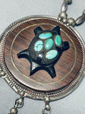 Gigantic Turtle Vintage Native American Navajo Turquoise Sterling Silver Necklace Old-Nativo Arts