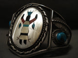 Gigantic Vintage Navajo Persin Turquoise Kachina Native American Jewelry Silver Bracelet-Nativo Arts