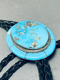 Gorgeous Vintage Native American Navajo Blue Gem Turquoise Sterling Silver Bolo-Nativo Arts