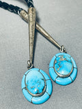 Gorgeous Vintage Native American Navajo Blue Gem Turquoise Sterling Silver Bolo-Nativo Arts