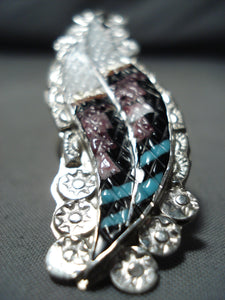 Gorgeous Zuni Native American Turquoise Inlay Sterling Silver Ring-Nativo Arts