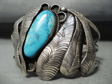 Groovy Leaf Big Vintage Native American Navajo Turquoise Sterling Silver Bracelet Cuff-Nativo Arts
