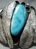 Groovy Leaf Big Vintage Native American Navajo Turquoise Sterling Silver Bracelet Cuff-Nativo Arts