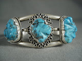 Hand Carve Dhuge Turquoise Leaf Vintage Navajo Sterling Native American Jewelry Silver Bracelet Old-Nativo Arts