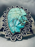 Hand Carved Chief Head Vintage Native American Navajo Turquoise Sterling Silver Bracelet-Nativo Arts