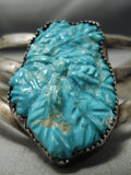 Hand Carved Indian Head Vintage Native American Navajo Turquoise Sterling Silver Bracelet-Nativo Arts