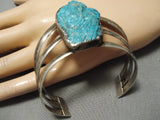 Hand Carved Indian Head Vintage Native American Navajo Turquoise Sterling Silver Bracelet-Nativo Arts