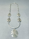 Hand Carved Vintage Native American Navajo Feather Sterling Silver Necklace-Nativo Arts