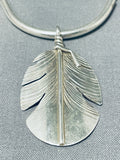 Hand Carved Vintage Native American Navajo Feather Sterling Silver Necklace-Nativo Arts