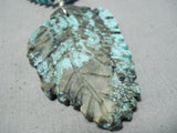 Hand Carved Vintage Native American Navajo Turquoise Leaf Sterling Silver Necklace-Nativo Arts