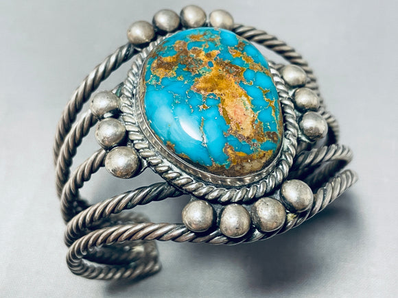 Hand Coiled Masterpiece Native American Navajo Turquoise Sterling Silver Bracelet-Nativo Arts