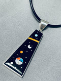 Hand Inlaid Native American Navajo Turquoise Coral Space Sterling Silver Necklace-Nativo Arts