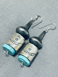 Hand Tooled Tubule Native American Navajo Sterling Silver Turquoise Earrings-Nativo Arts