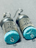 Hand Tooled Tubule Native American Navajo Sterling Silver Turquoise Earrings-Nativo Arts