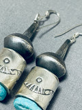 Hand Tooled Tubule Native American Navajo Sterling Silver Turquoise Earrings-Nativo Arts