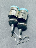 Hand Tooled Tubule Native American Navajo Sterling Silver Turquoise Earrings-Nativo Arts