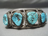 Hand Tooled Vintage Native American Navajo Spiderweb Turquoise Sterling Silver Bracelet Old-Nativo Arts