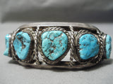 Hand Tooled Vintage Native American Navajo Spiderweb Turquoise Sterling Silver Bracelet Old-Nativo Arts