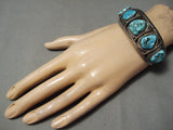 Hand Tooled Vintage Native American Navajo Spiderweb Turquoise Sterling Silver Bracelet Old-Nativo Arts