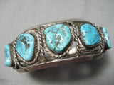 Hand Tooled Vintage Native American Navajo Spiderweb Turquoise Sterling Silver Bracelet Old-Nativo Arts